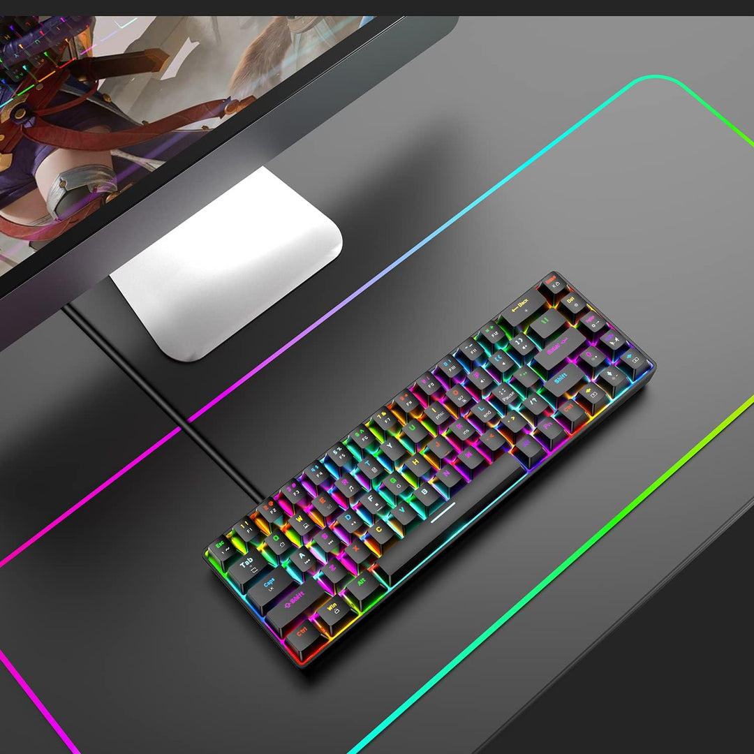 60% mechanische Mini-Tastatur, kompakt 68 Tasten, USB C, kabelgebunden, RGB-Tastatur, 18 Chroma Rain