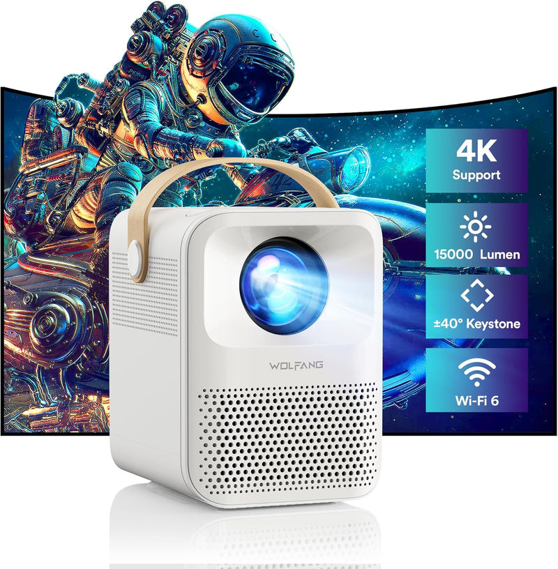 Mini Beamer 4K Unterstützt, WOLFANG 5G WiFi Bluetooth Portable Projektor, Native 1080P 12000 Lumen,