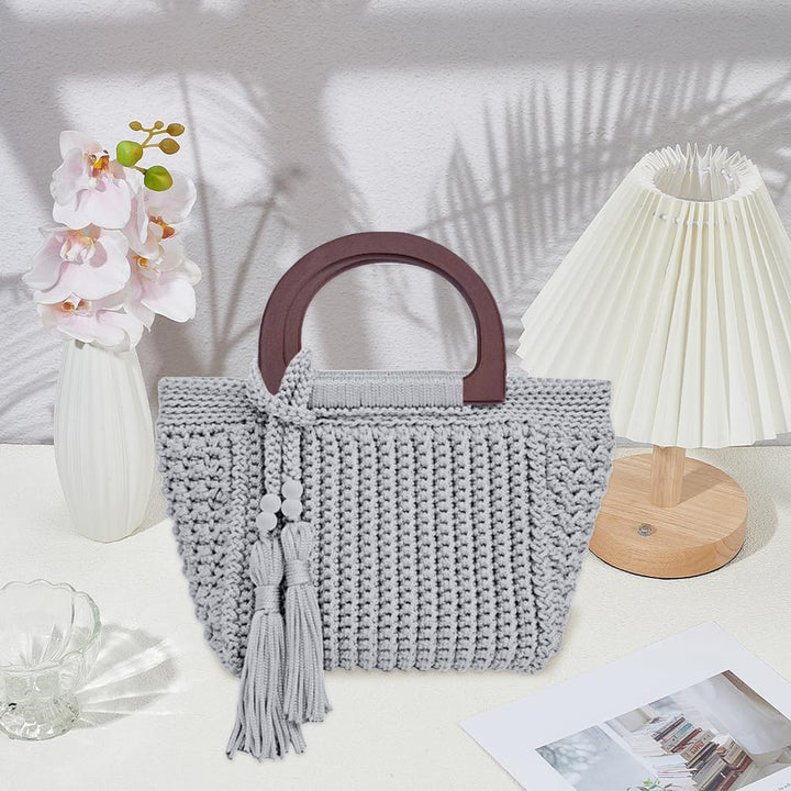 INFUNLY DIY Häkeltaschen Set für Anfänger Erwachsene Hellgraue Tasche Häkel Set mit Schritt Videoanl