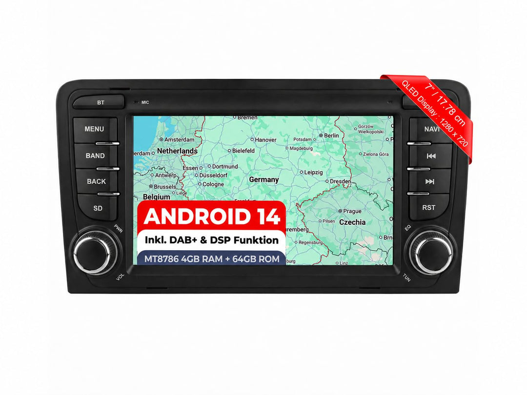M.I.C. AA38-L2 Android 14 Autoradio mit Navigation: MediaTek MT6765V, 4GB+64GB, 8.8 Zoll QLED Displa