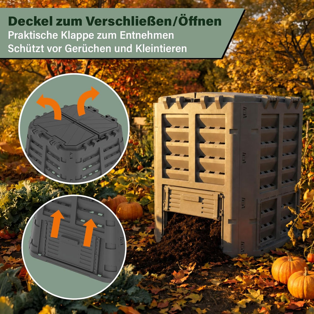 Schnellkomposter Garten Komposter 310L Thermokomposter in Schwarz Gartenkomposter aus Kunststoff Sch