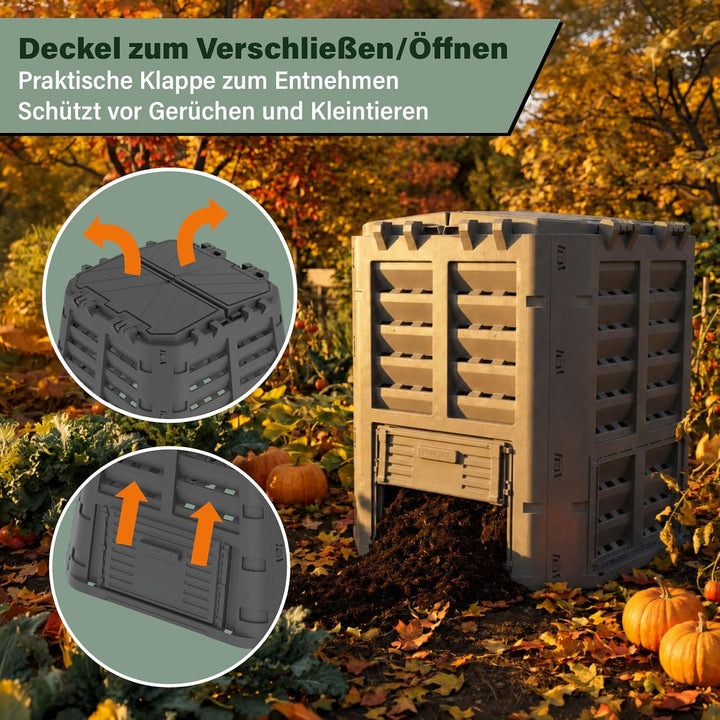 Schnellkomposter Garten Komposter 310L Thermokomposter in Schwarz Gartenkomposter aus Kunststoff Sch