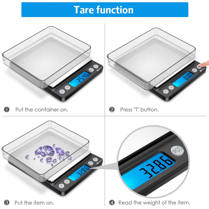 Brifit Feinwaage 0.01g, 500g / 0,01g Digitale Waage, Taschenwaage mit EIN 100g Edelstahl Kalibrierge