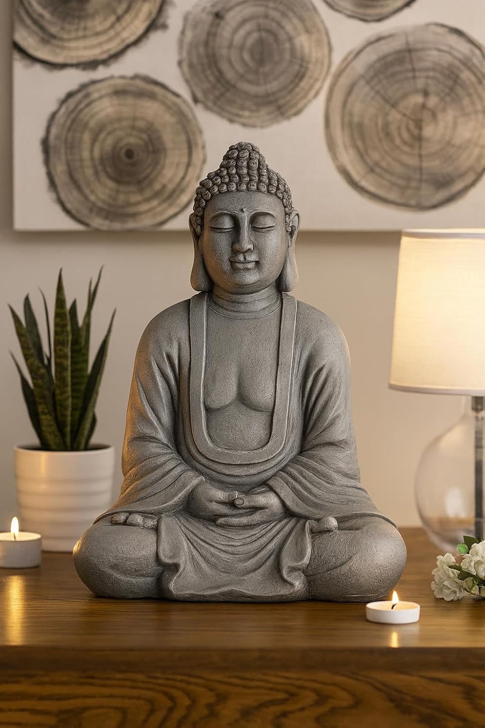 Worldconnection Riesiger XXXL Grosser Buddha 80 cm grau Steinoptik Garten Deko Figur Skulptur Feng S