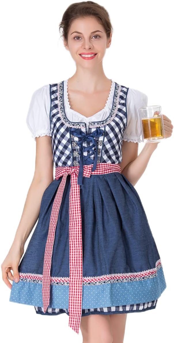 chuangminghangqi Oktoberfest Damen Outfit Dirndl Damen Midi Kariert Kleid Hochzeit Gast Dirndlbluse