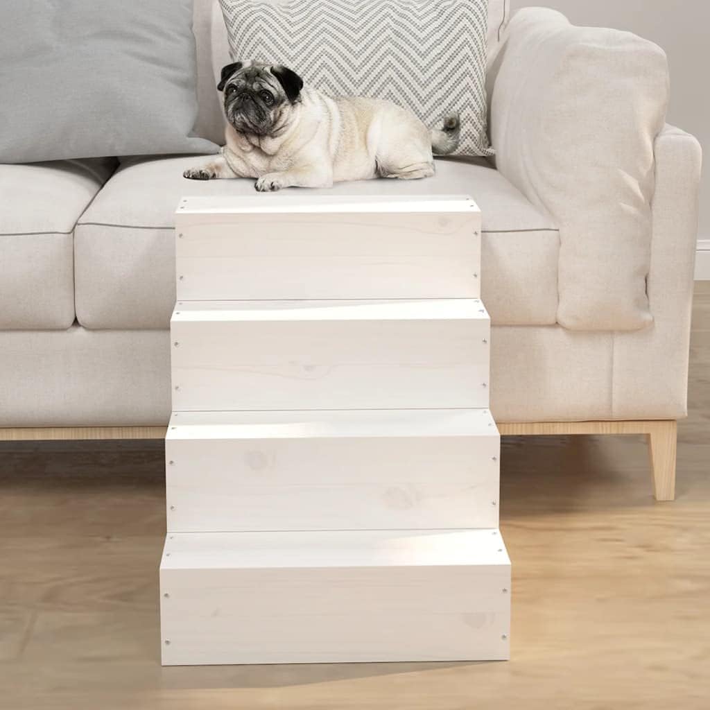 Haustiertreppe Weiss aus massivem Kiefernholz, 40 x 49 x 47 cm, Einstiegshilfe für Hund und Katze, f