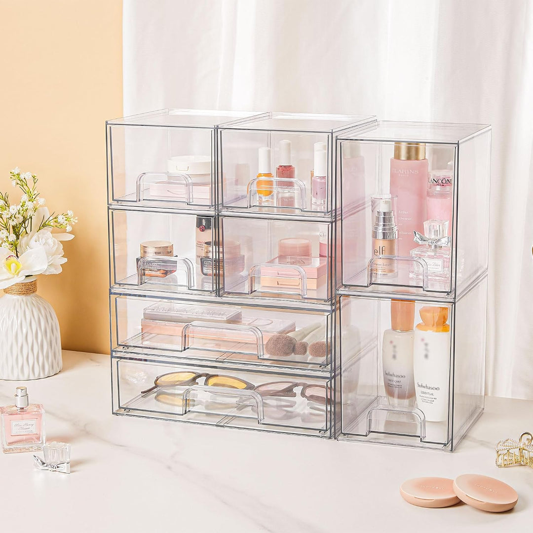 Vtopmart Boxen Aufbewahrung mit 3 Schubladen, Clear Schminktisch Organizer, Anti-Rutsch Organizer Sc