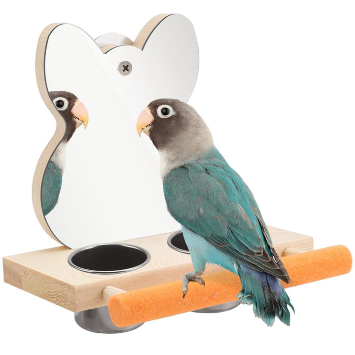 Vogelspiegel mit Sitzstange, Vogelsitzstange mit Spiegel und 2 Fütterung Tassen, Vogelspielzeug, Spi