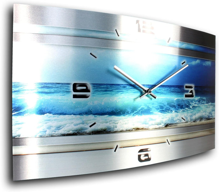 Kreative Feder Blue Ocean Metallic Designer Funk Wanduhr Funkuhr modernes Design * Made in Germany*