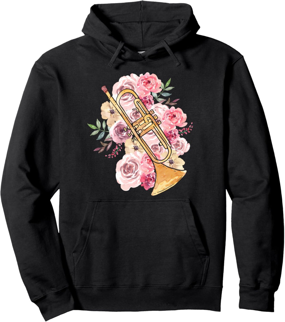 Trompete mit Blumen Rosen Trompetenspieler Musiker Retro Pullover Hoodie