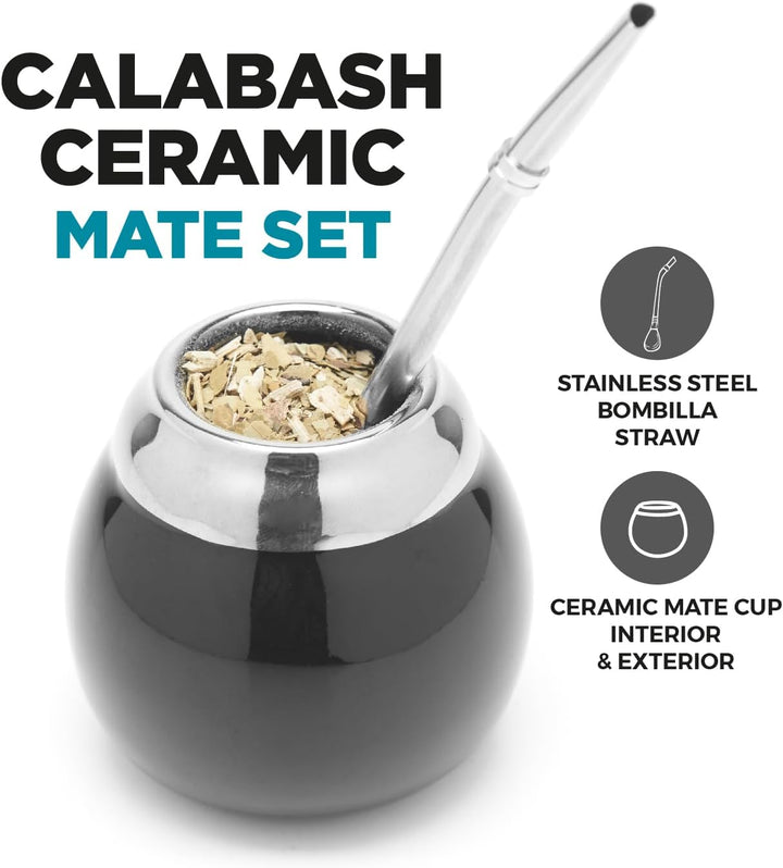 balibetov Keramik Yerba Mate Tee Set (Mate Becher - 200 ml) | Inklusive 1 Bombilla (Strohhalm) für M