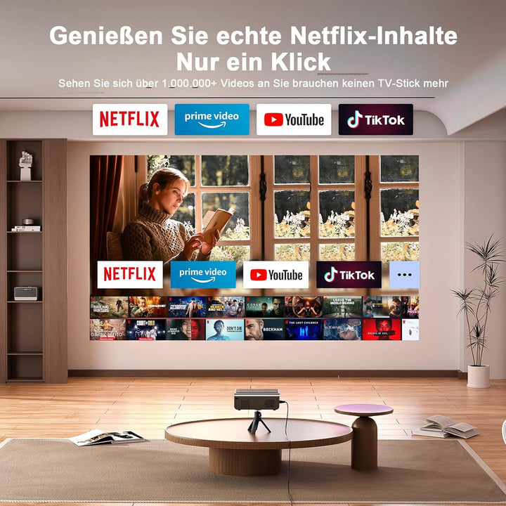 Smart Beamer 4k [Kompatibel mit Netflix & Dolby Audio] VOPLLS Autofokus/Trapezkorrektur Projektor, W