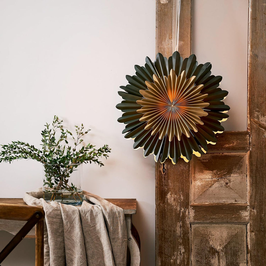 EGLO Weihnachtsstern für innen, Dekostern aus Papier zum Aufhängen, Fensterdeko in Grün und Gold, 3D