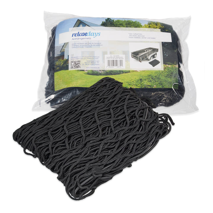 Relaxdays Anhängernetz, Gepäcknetz, dehnbar bis 3x2 Meter, schwarz 1, 1