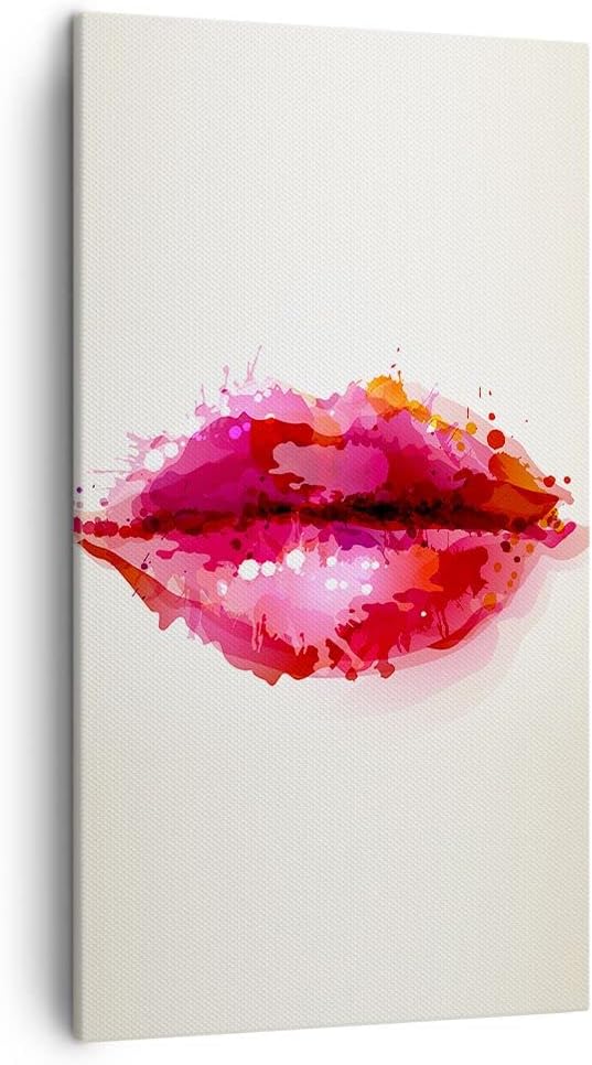 Bilder auf Leinwand Rote Lippen glänzend Lippe Glanz Leinwandbild mit Rahmen 45x80cm Wandbilder Deko