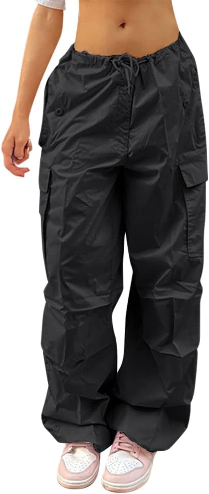 FYMNSI Damen Cargo Hose Cargohose Baggy Hose y2k Track Pants Niedrige Taille Locker Lange Hosen Stre