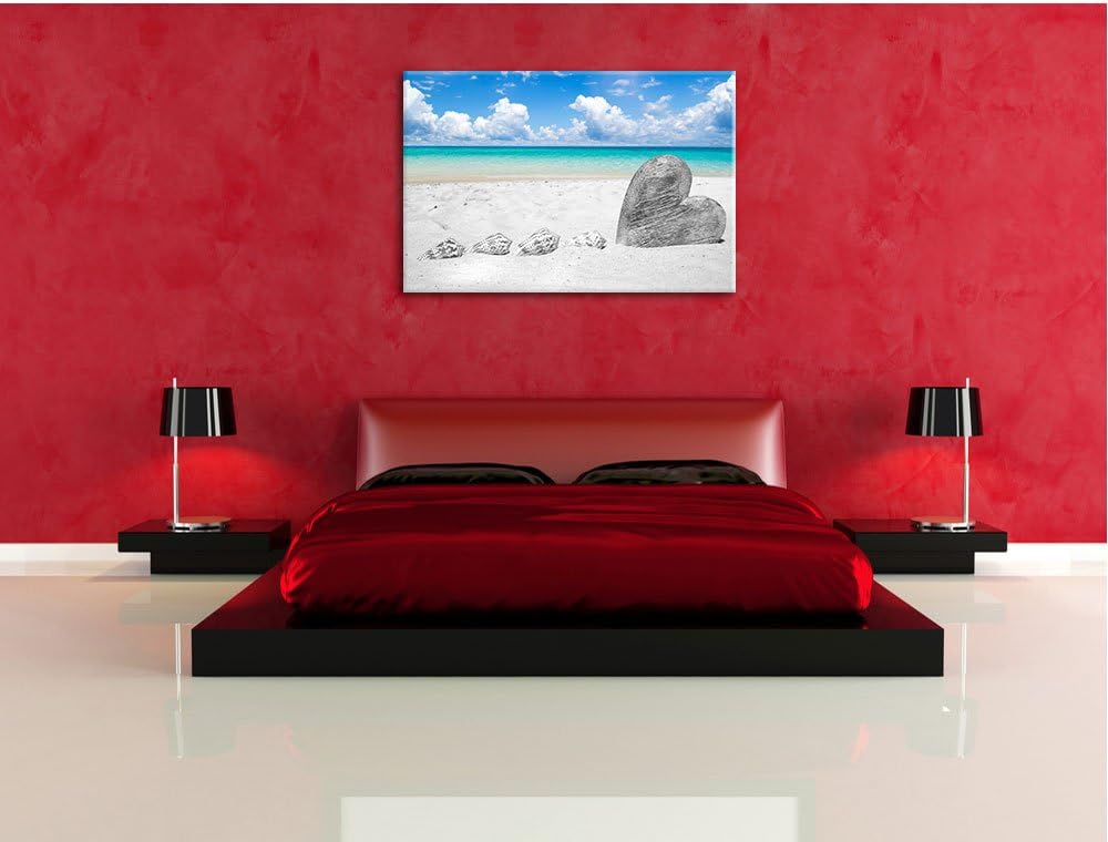 Pixxprint Sandstrand mit Muscheln als Leinwandbild/Grösse: 100x70 cm/Wandbild/Kunstdruck/fertig besp