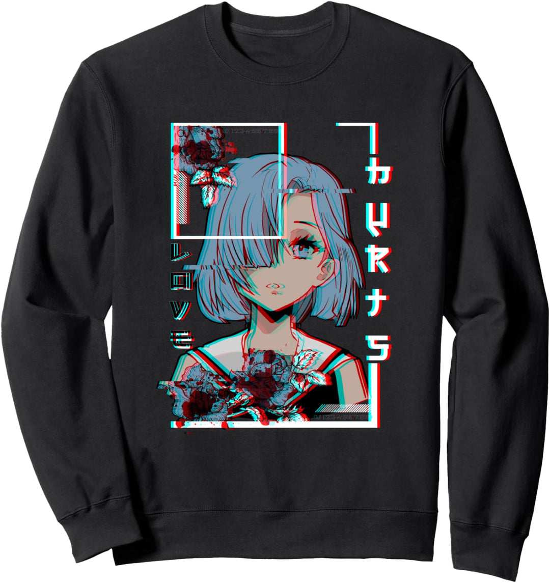 Japanische ästhetische Vaporwave E-Girls Love Glitch Hurts 90er Sweatshirt