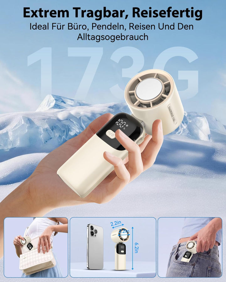Timiyou Tragbarer Handventilator mit 100 Windstufen &amp; Eiskühlung | 3-in-1 Turbo 9m/s, 3600mAh Akku 1