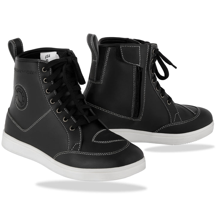 Motorradschuhe für Herren, kurz, wasserdicht, Leder, rutschfeste Sohle, Schwarz