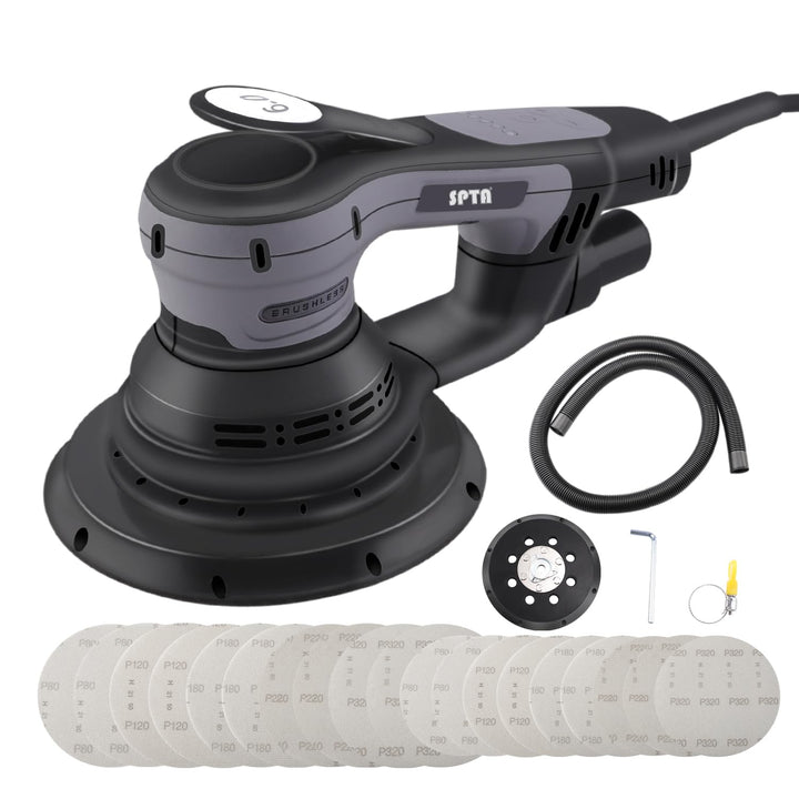 SPTA Elektrischer Exzenterschleifer, Bürstenloser Exzenterschleifer,mit 125mm/150mm Schleifteller,6m