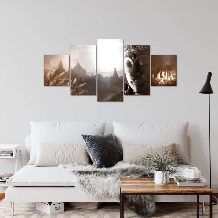 Runa Art Wandbilder Blumen Orchidee 5 Teilig Bild auf Vlies Leinwand Deko Wohnzimmer Zen Rot Grau 01