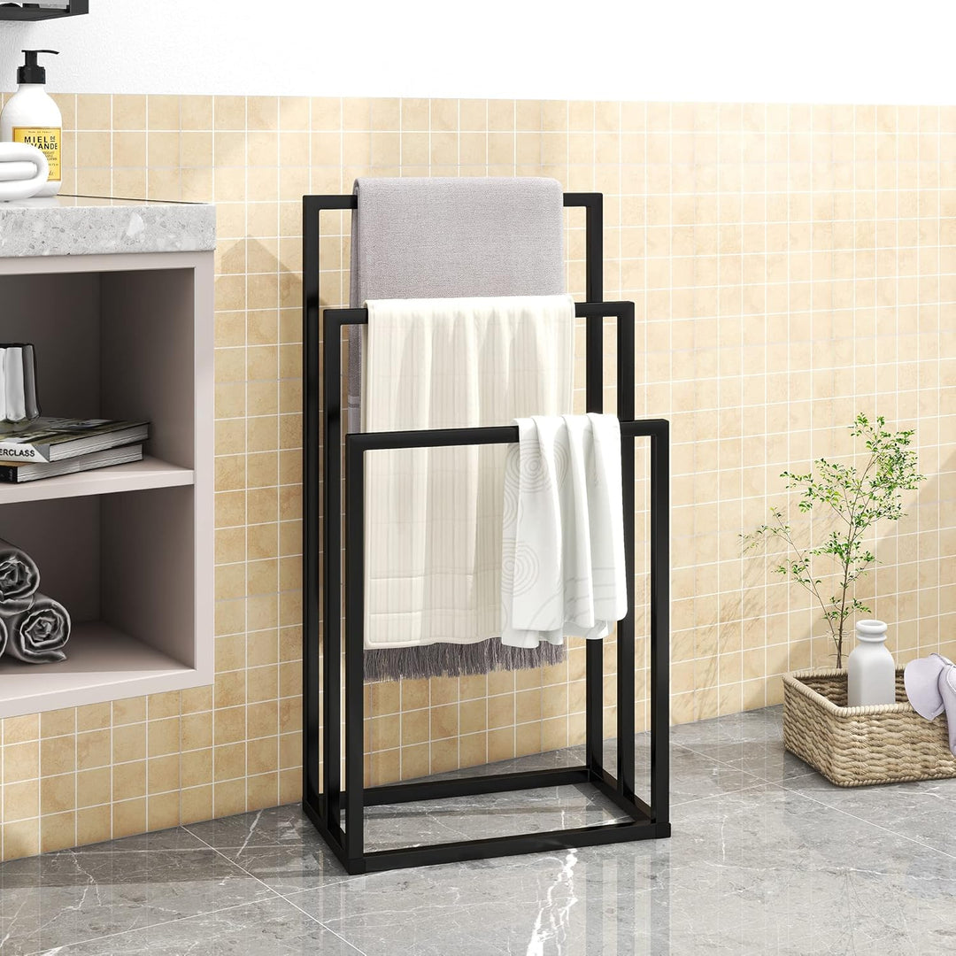 Towel Rack Metall Handtuchregal, 3 Stangen, Multifunktionaler Stehbügel freistehendes Trockenregal,