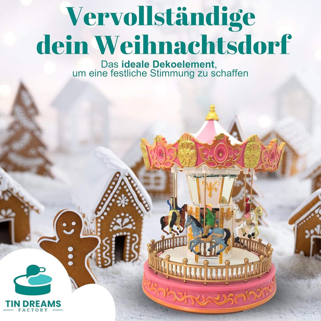 TIN Dreams | Kleiner Weihnachtskarussell mit Bewegung, Musik und LED-Lichtern | Musikalisches Karuss