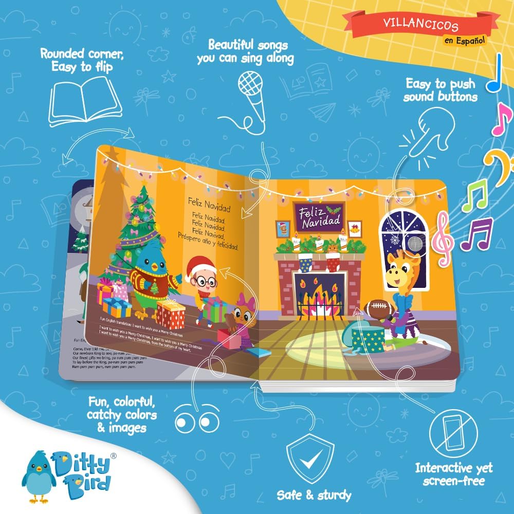 Ditty Bird Villancicos en Español | Musik-Soundbuch mit 6 Weihnachtsliedern auf Spanisch | USB-C wie