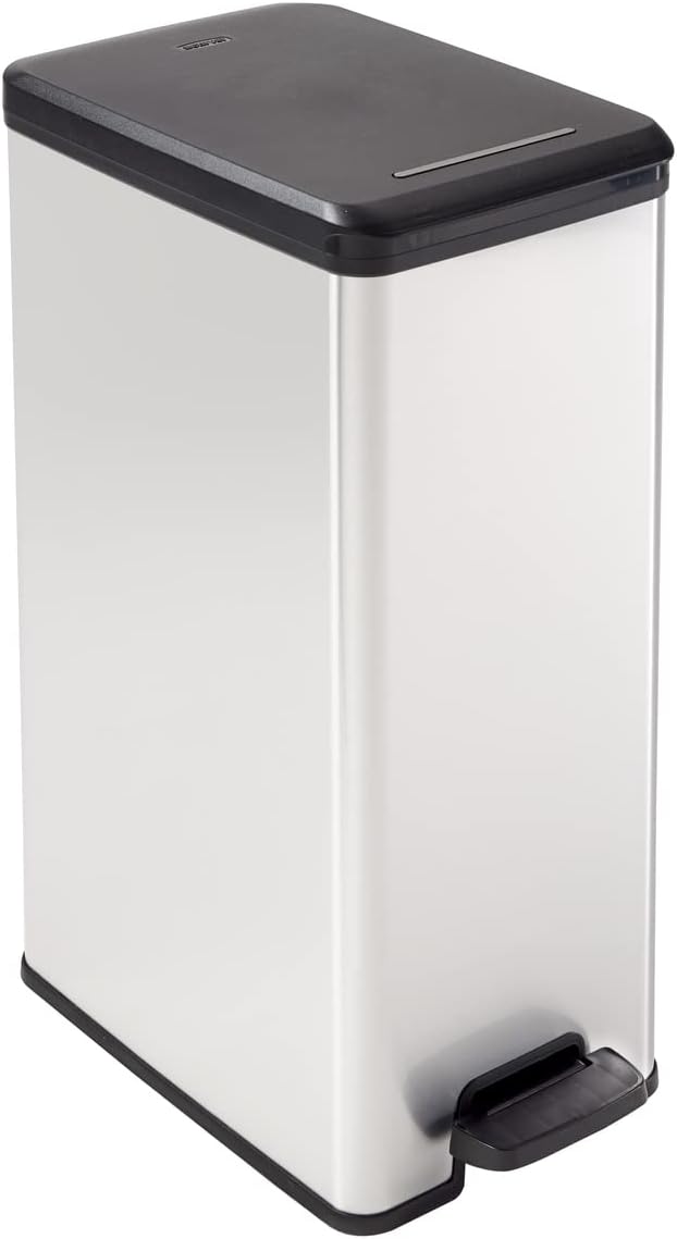 Curver Deco Abfalleimer Slim 40 L, Plastik, schwarz / silber metallic, 42 x 25 x 61 cm 42 x 25 x 61