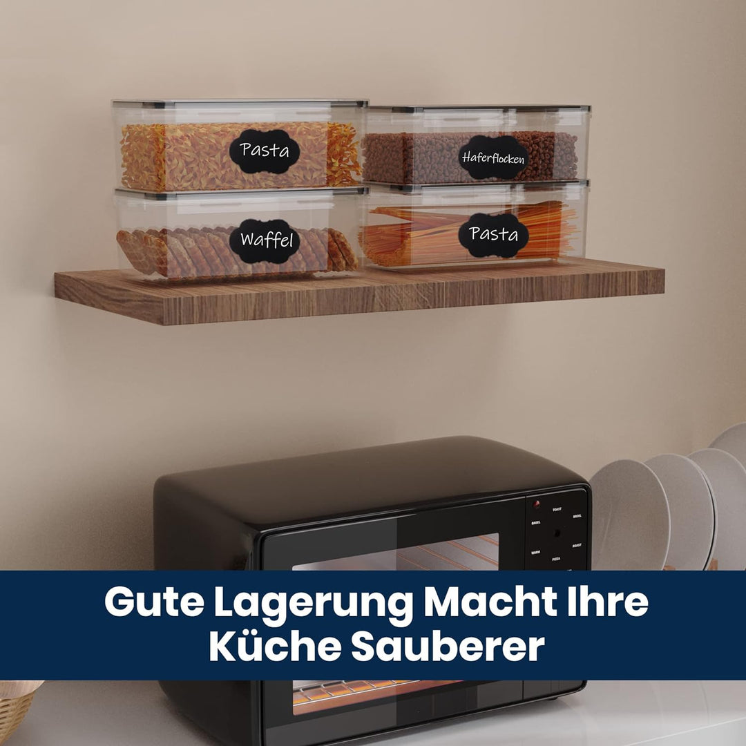3.2L Vorratsdosen mit Deckel Luftdicht 4er Set mit Kreidemarker und Etiketten, BPA Frei Plastik Aufb