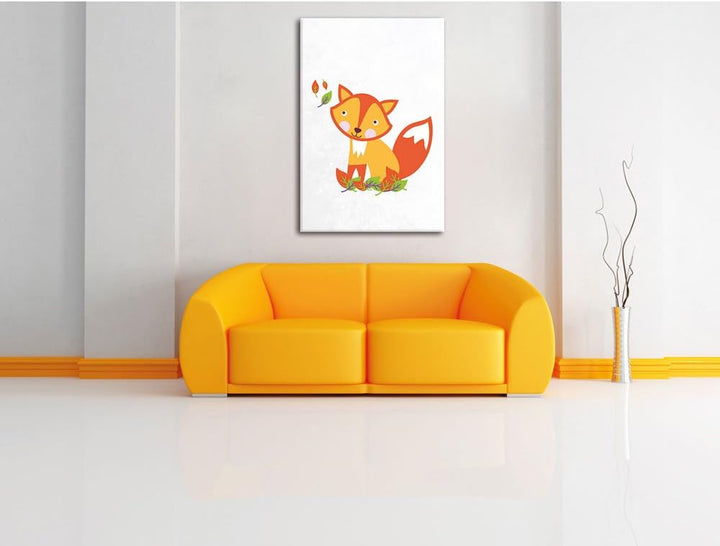 Pixxprint Niedlicher Fuchs in Laub Haufen als Leinwandbild/Grösse: 100x70 cm/Wandbild/Kunstdruck/fer