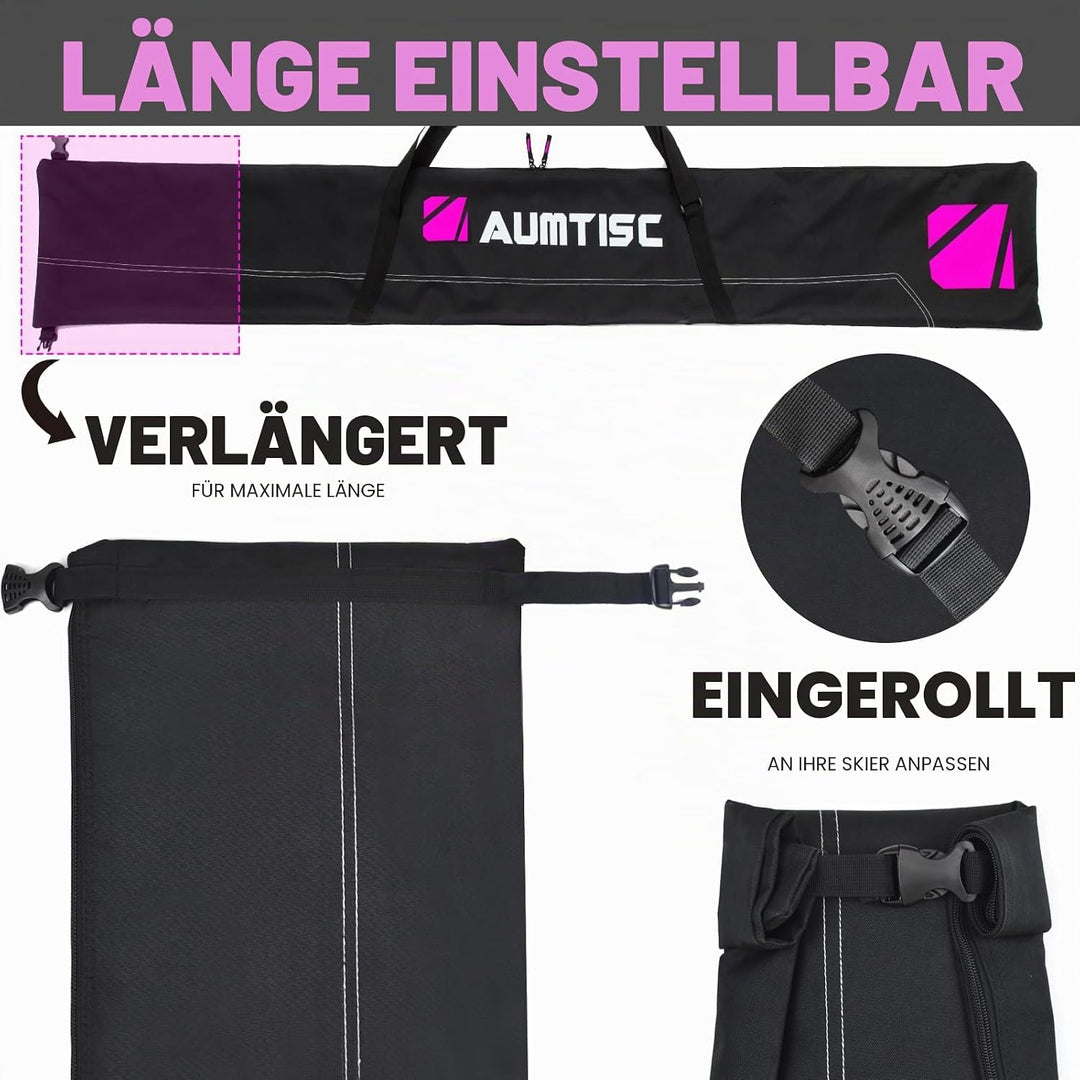 AUMTISC Skitasche Set Skisack &amp;Skischuhtasche Längenverstellbare Bis 200 cm für 1 Paar Ski &amp; Skischu