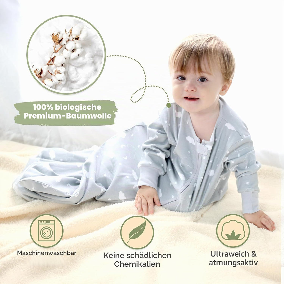 Mama Cheetah Baby Schlafsack mit Ärmeln, 0.5 TOG Bio-Baumwolle Wearable Blanket und Zwei-Wege-Reissv