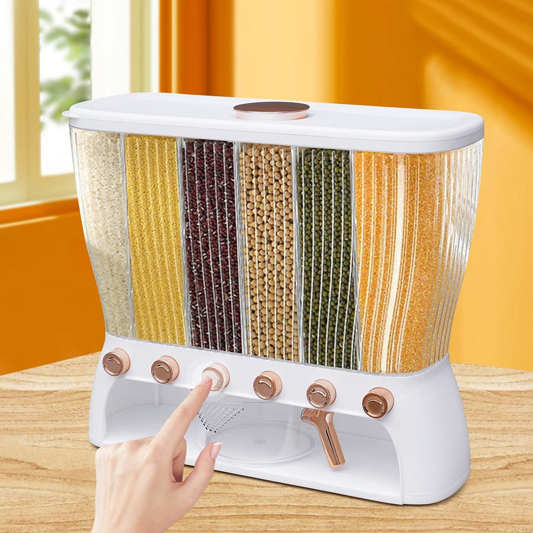 Getreidespender, 6 Gittern Küche Müslispender Getreidespeicherbehälter mit Messbecher, Cornflakesspe