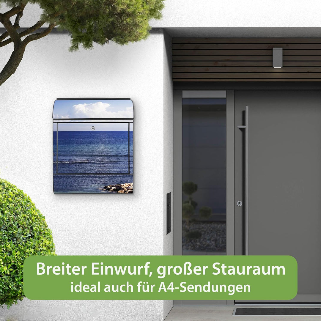 banjado Design Briefkasten Motiv Fensterpanorama 38,5x46,5x13cm & 2 Schlüssel - Briefkasten Stahl sc