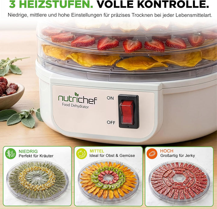 Nutrichef Dörrautomat 5 Einschübe | Dörrgerät für Fleisch, Beef Jerky, Obst, Gemüse & Hundeleckerlis