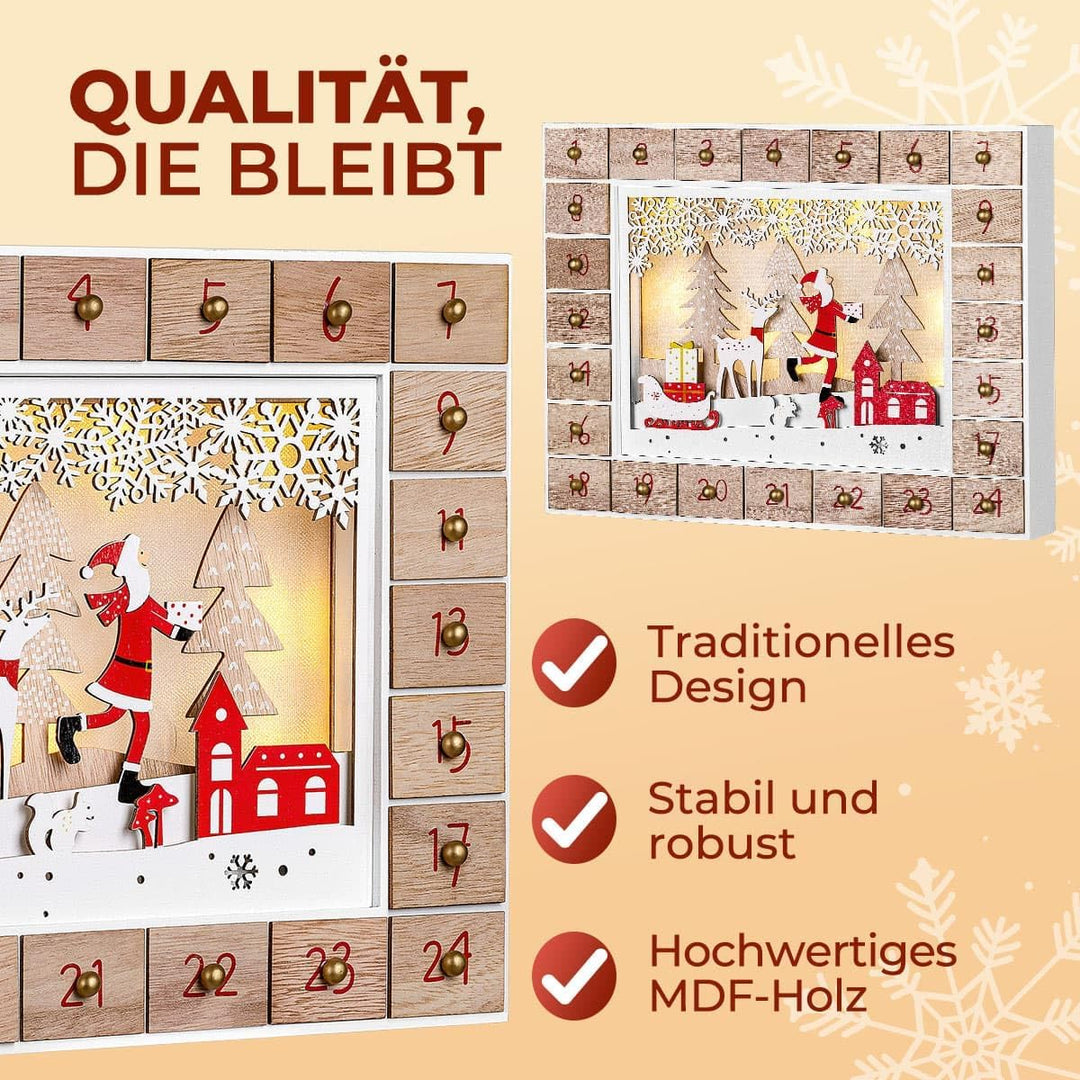 Spielwerk® Adventskalender zum selbst Befüllen Nachhaltig LED warmweiss 24 Türchen Weihnachtskalende