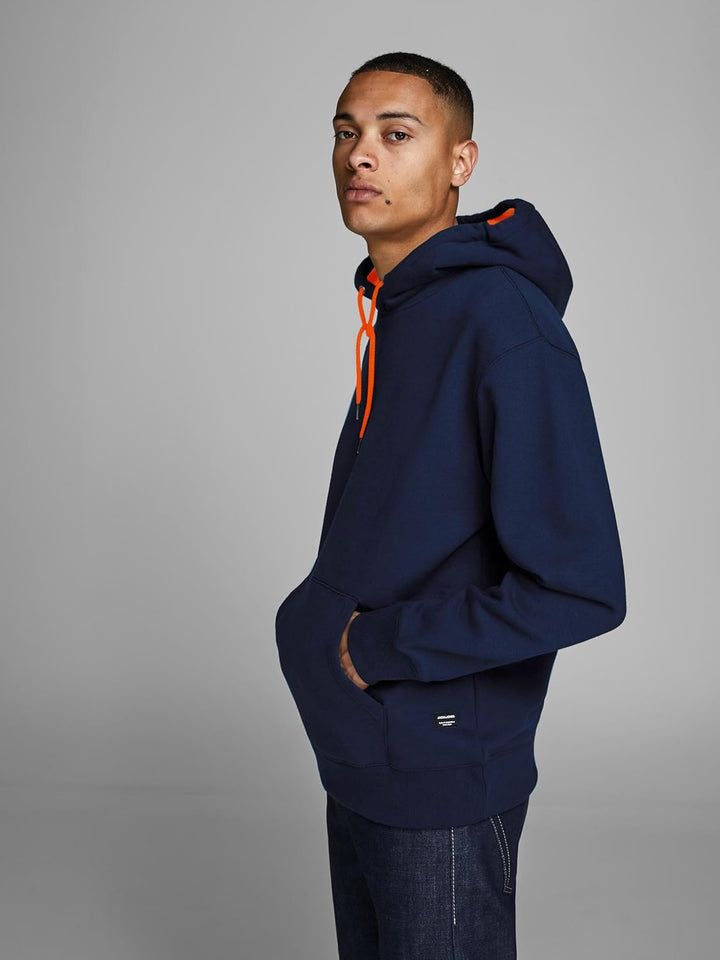 JACK & JONES Herren Basic Hoodie Soft Sweat Hood Jumper Kapuzen Pullover XS Navy Blazer (Shocking Or