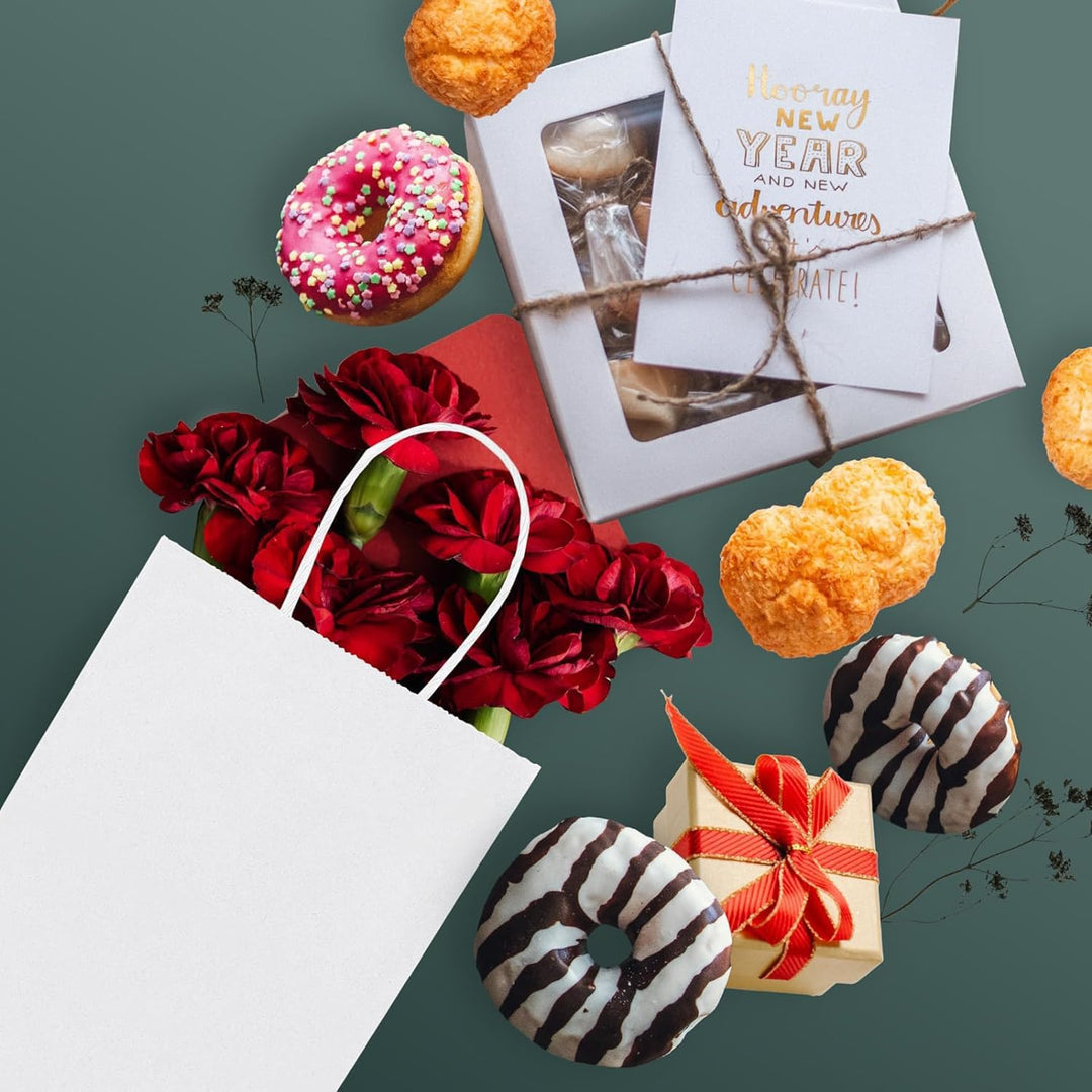 Switory 100 Stk Kraft Papiertüte, 13cm x 9,5cm x 20cm weisse Einkaufsgeschenktüte mit gedrehten Grif