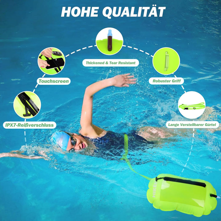 BOOSTEADY Schwimmboje, Trockensack Boje Schwimmen Aufblasbare Trockentasche Swimming Buoy mit Handyt