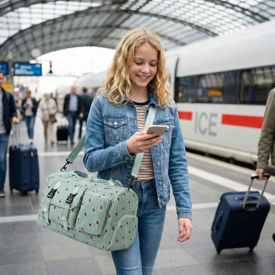 Sporttasche Kinder Mädchen Erdbeere Cord Reisetasche Damen Weekender Schwimmtasche mit Schuhfach und