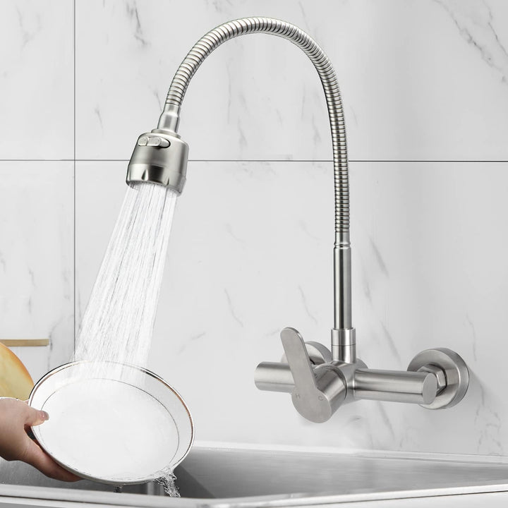 Wasserhahn Wandmontage, Einhebelmischer Küche Wandarmatur, Edelstahl Kalt und Heiss Küchenarmatur Wa