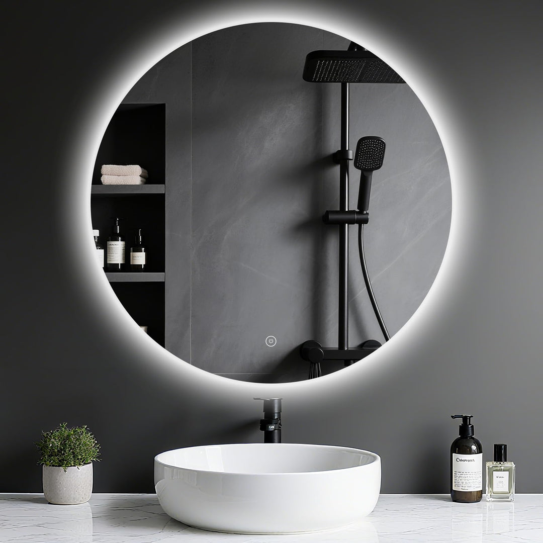 Badspiegel mit Beleuchtung - LED-Badezimmer-Spiegel-Round 70cm,Touch-Schalter,Dimmbar,3 Lichtfarben,