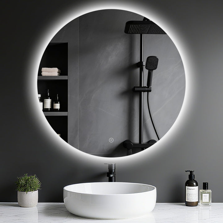 Badspiegel mit Beleuchtung - LED-Badezimmer-Spiegel-Round 70cm,Touch-Schalter,Dimmbar,3 Lichtfarben,