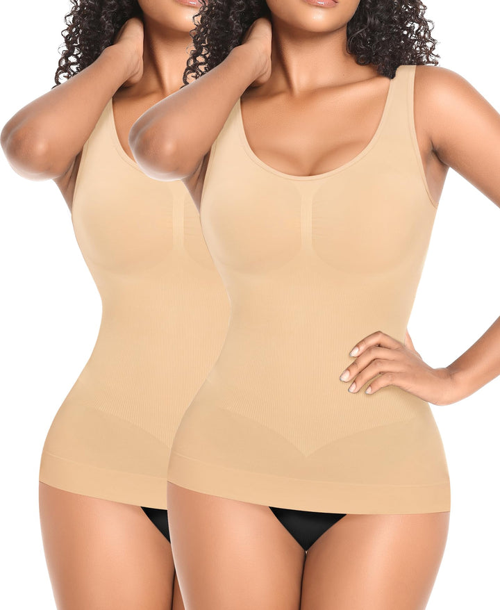 YARRCO Damen Shape Unterhemd Formende Tops Nahtlos Hemdchen L Beige+Beige-Weite Träger, L Beige+Beig