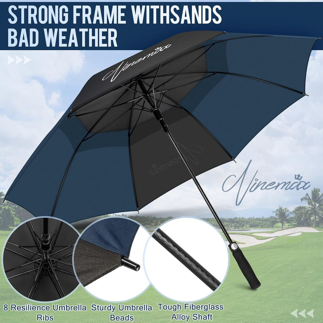 NINEMAX Golf Regenschirm Gross Sturmfest XL/XXL, Grosser Regenschirm Sturmfest Stabil, Golfschirm Gr