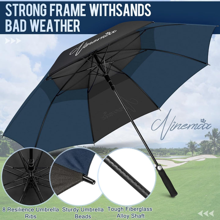 NINEMAX Golf Regenschirm Gross Sturmfest XL/XXL, Grosser Regenschirm Sturmfest Stabil, Golfschirm Gr