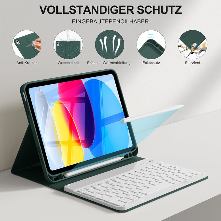 Hülle mit Tastatur für iPad A16 11. Generation 2025, für iPad 10. Generation 2022 10,9 Zoll, Bluetoo
