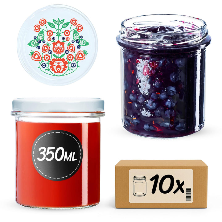 KADAX 10er Set Marmeladengläser 350ml TO82, Einmachgläser Vorratsgläser Mason Jar mit Schraubdeckel,